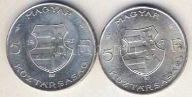 1947. 5Ft Ag "Kossuth" (2x) T:2+,2