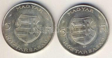 1947. 5Ft Ag "Kossuth" (2x) T:2+,2