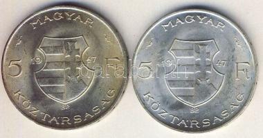 1947. 5Ft Ag "Kossuth" (2x) T:2+,2