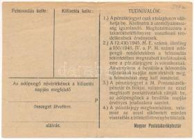 1946. 10.000AP nem kamatozó Pénztárjegy "A 097488" "Másra át nem ruházható" felü...