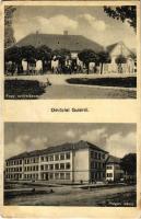 1938 Guta, Kolárovo; Polgári iskola, Fogyasztási szövetkezet üzlete és saját kiadása / school, cooperative shop (r)