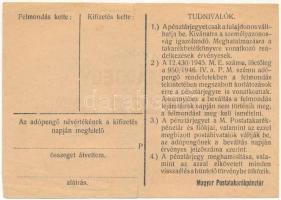 1946. 100.000AP nem kamatozó Pénztárjegy "B 034717" "Másra át nem ruházható" fel...