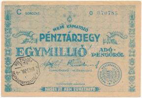 1946. 1.000.000AP nem kamatozó Pénztárjegy &quot;C 070785&quot; &quot;Másra át nem ruházható&quot; felülbélyegzéssel és bélyegzéssel T:F Adamo P59