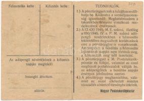 1946. 10.000.000AP nem kamatozó Pénztárjegy "D 035461" "Másra át nem ruházható" ...