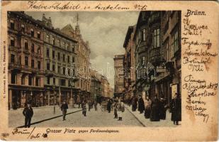 1905 Brno, Brünn; Grosser Platz gegen Ferdinandsgasse / square, street view, shops (EB)