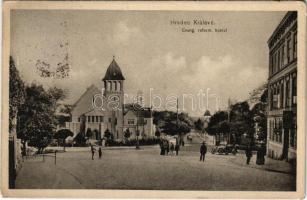 1915 Hradec Králové, Königgrätz; Evang. reform. kostel / Lutheran church, street view with automobile (EK)