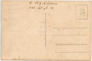 1927 Szobránc, Sobrance; Fő utca, katonák tábori mozgókonyhánál ételosztáskor, háttérben Frantisek D...