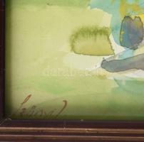 Szőnyi I. jelzéssel: Napozók. Akvarell, papír. Üvegezett, sérült fakeretben. 21x21,5 cm