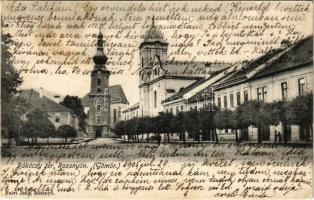 1905 Rozsnyó, Roznava; Rákóczi tér, templomok. Falvi Jenő kiadása / square, churches (fl)