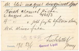 1911 Trencsén, Trencín; Gansel Lipót körjegyzői nyomda, könyvnyomda, könyv- és papírkereskedés, nyom...