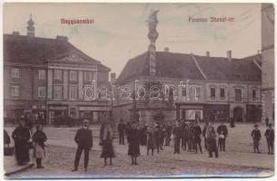 1908 Nagyszombat, Tyrnau, Trnava; Ferenc József tér, Magran Miksa üzlete, színház / square, shops, theatre (EK)