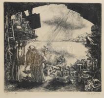 Szabó András (1951-): A bölcs, 1979. Rézkarc, papír. Jelzett. Próba 2 (próbanyomat). Üvegezett faker...