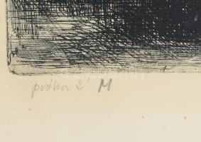 Szabó András (1951-): A bölcs, 1979. Rézkarc, papír. Jelzett. Próba 2 (próbanyomat). Üvegezett faker...