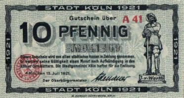 Német Birodalom/Weimari Köztársaság/Köln 1921. 10Pf + 25Pf + 50Pf 3klf db, teljes sor T:I