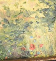 Olvashatatlan jelzéssel: Napfényes táj. Olaj, karton. Dekoratív fakeretben. 17x23 cm