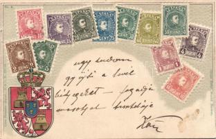 Range of Spanish stamps with Spanish coat of arms litho Emb. (pinhole)