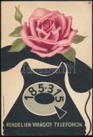 cca 1950-1960 Rendeljen virágot telefonon, kisplakát, hajtott, 23,5×16,5 cm