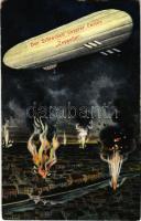 1916 Der Schrecken unserer Feinde Zeppelin / WWI German military art postcard with airship. M.M.S. W. III/2. + tábori posta + Munitionspark der Oruppe G. M. BLUM. (EK)