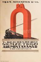 1924. augusztus 9-15. V. Reichenbergi Nemzetközi Árumintavásár, Csehszlovákia, plakát, grafikus: Jäger, Baudisch, restaurált, szöveggel a hátoldalán, 36×23 cm