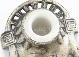 Szecessziós ezüstözött fém tintatartó, porcelán betéttel. Kis méretű 9x8 cm