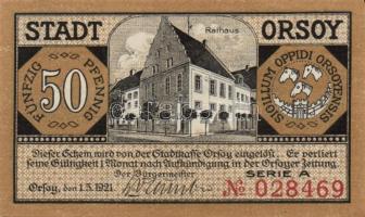 Német Birodalom/Weimari Köztársaság/Orsoy 1921. 10Pf + 25Pf + 50Pf 3klf db, teljes sor T:I