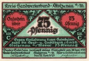 Német Birodalom/Weimari Köztársaság/Stolzenau 1921. 25Pf (3x) + 50Pf (3x) + 75Pf (3x) + 1M (3x) 12kl...