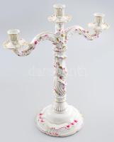 Herendi háromágú gyertyatartó, kézzel festett porcelán, kétrészes, jelzett, kopásnyomokkal, m: 41,5 cm