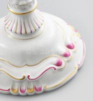 Herendi háromágú gyertyatartó, kézzel festett porcelán, kétrészes, jelzett, kopásnyomokkal, m: 41,5 ...