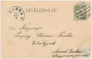 1903 Besztercebánya, Banská Bystrica; részlet a Mátyás térről, Reisz Miksa, Steiner B. üzlete, piac ...