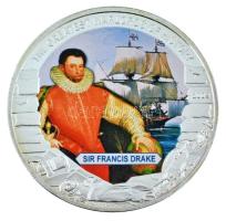 Libéria 2009. 5$ Cu "Nagy Hadvezérek - Sir Francis Drake" multicolor festéssel, kapszulában T:PP Liberia 2009. 5 Dollars Cu "The Greatest Warlords of History - Sir Francis Drake" with multicolor picture, in capsule C:PP
