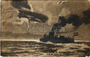 1915 Die Vernichtung des italienischen Luftschiffes &quot;Citta di Ferrara&quot; durch das oesterr. ung. Marineflugzeug L48 am 8. Juni 1915 / WWI Austro-Hungarian Navy art postcard, destruction of the Italian airship &quot;Citta di Ferrara&quot; by Austro-Hungarian Navy seaplane &quot;L 48&quot;, naval aircraf. Illustrirten Zeitung. s: Alex. Kircher + &quot;K.und K. KRIEGS-MARINE&quot; cancellation (EK)