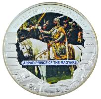 Libéria 2009. 5$ ezüstözött Cu "Nagy Hadvezérek - Árpád fejedelem" multicolor festéssel, kapszulában T:PP Liberia 2009. 5 Dollars silvered Cu "The Greatest Warlords of History - Árpád Prince of the Magyars" with multicolor picture, in capsule C:PP