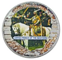 Libéria 2009. 5$ ezüstözött Cu "Nagy Hadvezérek - Árpád fejedelem" multicolor festéssel T:UNC (eredetileg PP) folt, patina Liberia 2009. 5 Dollars silvered Cu "The Greatest Warlords of History - Árpád prince of the Magyars" with multicolor picture C:UNC (originally PP) spotted, patina