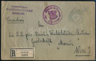 1917 Ajánlott levél Bécsbe / Registered cover to Vienna K.u.k. EP TELEGRAPHEN LUBLIN