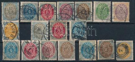 1875-1903 22lB alapsor + 3 db bélyeg fordított kerettel + 22lA sorból 5 klf + 1 db színelt + 1 db fordított kerettel (Mi EUR 176,5)