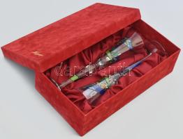 2 db kézzel festett üveg váza vagy exkluzív pezsgős pohár, díszdobozban, hibátlan 29 cm