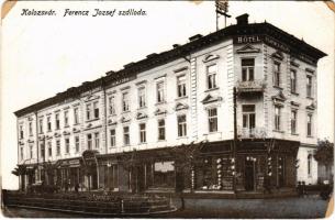 1940 Kolozsvár, Cluj; Ferenc József szálloda, Kerekes üzlete / hotel, shops (kopott sarkak / worn corners) + &quot;1940 Kolozsvár visszatért&quot; So. Stpl