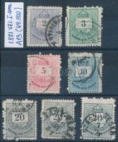 1881 Színesszámú krajcáros Vízjel I., I. lemez A 13 fogazás teljes sor színváltozatokkal (49.500)