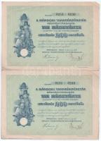 1927 Mándok "Mándoki Takarékpénztár Részvénytársaság" tíz részvénye egyenként 20P-ről, összesen 200P-ről (2x) sorszámkövetők T:XF,VF foltok