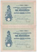 Mándok 1927. "Mándoki Takarékpénztár Részvénytársaság" tíz részvénye egyenként 20P-ről, összesen 200P-ről (2x) sorszámkövetők T:XF,VF foltok