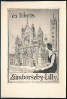 1931 Bajor Ágost (1892-1958): Ex libris Zámborszky Lilly, rézkarc, papír, jelzett, 13,5×9,5 cm