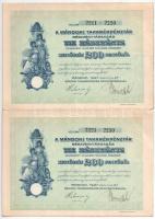 Mándok 1927. Mándoki Takarékpénztár Részvénytársaság tíz részvénye egyenként 20P-ről, összesen 200P-ről (2x) sorszámkövetők T:XF,VF