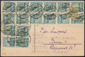 1923 Levelezőlap 17 db bélyeggel + 4 érvénytelennel / Postcard with 17 stamps + 4 invalid
