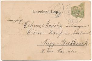 1903 Sándorháza, Sandra; M. kir. postahivatal, Római katolikus templom, vasútállomás, Assmann fakere...