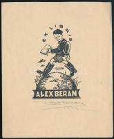 Jaro Beran (1892-1962): Ex libris Alex Beran, klisé, papír, jelzett, 13×10,5 cm