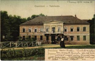 1903 Pozsony, Pressburg, Bratislava; Vaskutacska, Ferdinánd király vasfürdő. Louis Koch kiadása / Eisenbrünnel (Eisenbründl), König Ferdinand Eisenbad / Zelezná Studienka / spa