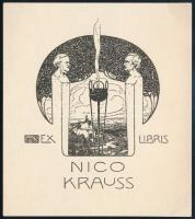 Reinhardt, Fritz (?-?): Ex libris NIco Krauss, klisé, papír, jelzett, 11×10 cm