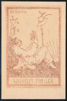 Isabella von Mikolicz (?-?): Ex libris Wilhelm Müller, rézkarc, papír, jelzett, 11,5×7,5 cm