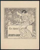 Matilde Ade (?-?): Ex libris Berta Graf, klisé, papír, jelzett, 7,5×8 cm