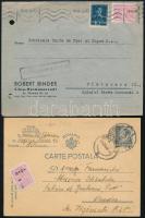 1944 Díjkiegészített levél 25 CENZURAT 25 cenzúrabélyegzéssel + 1947 Díjjegyes levelezőlap díjkiegészítéssel